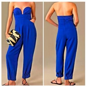 Elegant Blue Strapless Jumpsuit